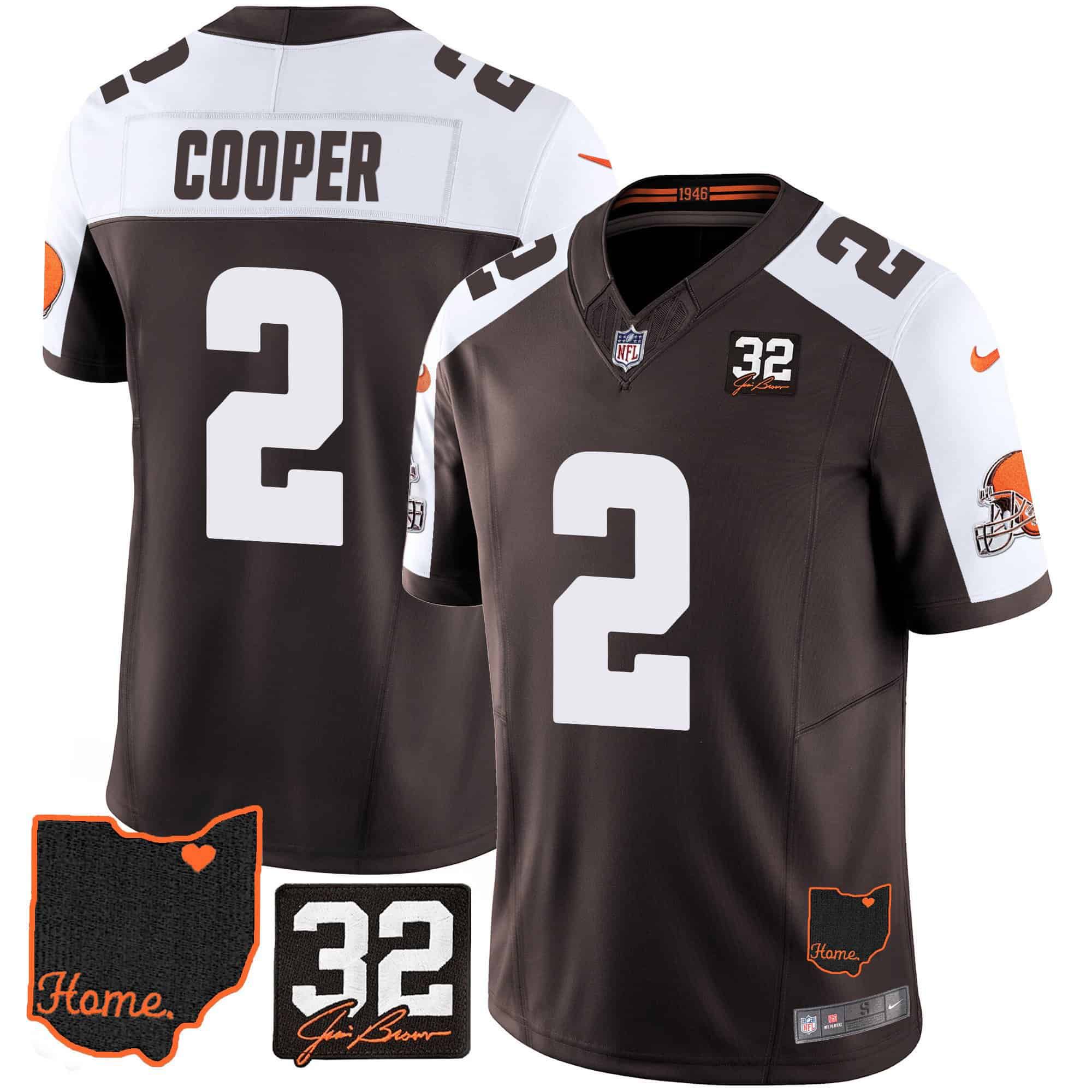 Men Cleveland Browns #2 Cooper Brown Memorial Home Patch 2024 Nike NFL Jersey